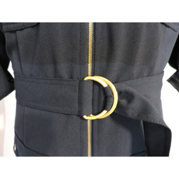 Sharagano Navy Blue Shirt Dress Gold Accents & Belt Size 12 - Picture 5 of 9